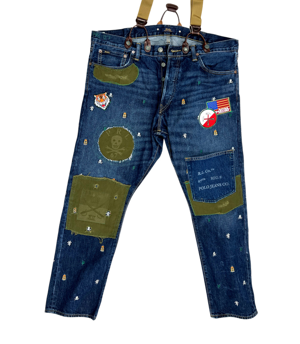 Polo Ralph Lauren Sullivan slim men jeans 38x30 patchwork ripped upcycled jeans